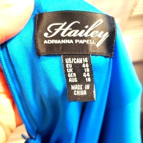 Adrianna Papell Hailey Blue Lace Evening Gown/Dress Size 14 - Picture 8 of 12